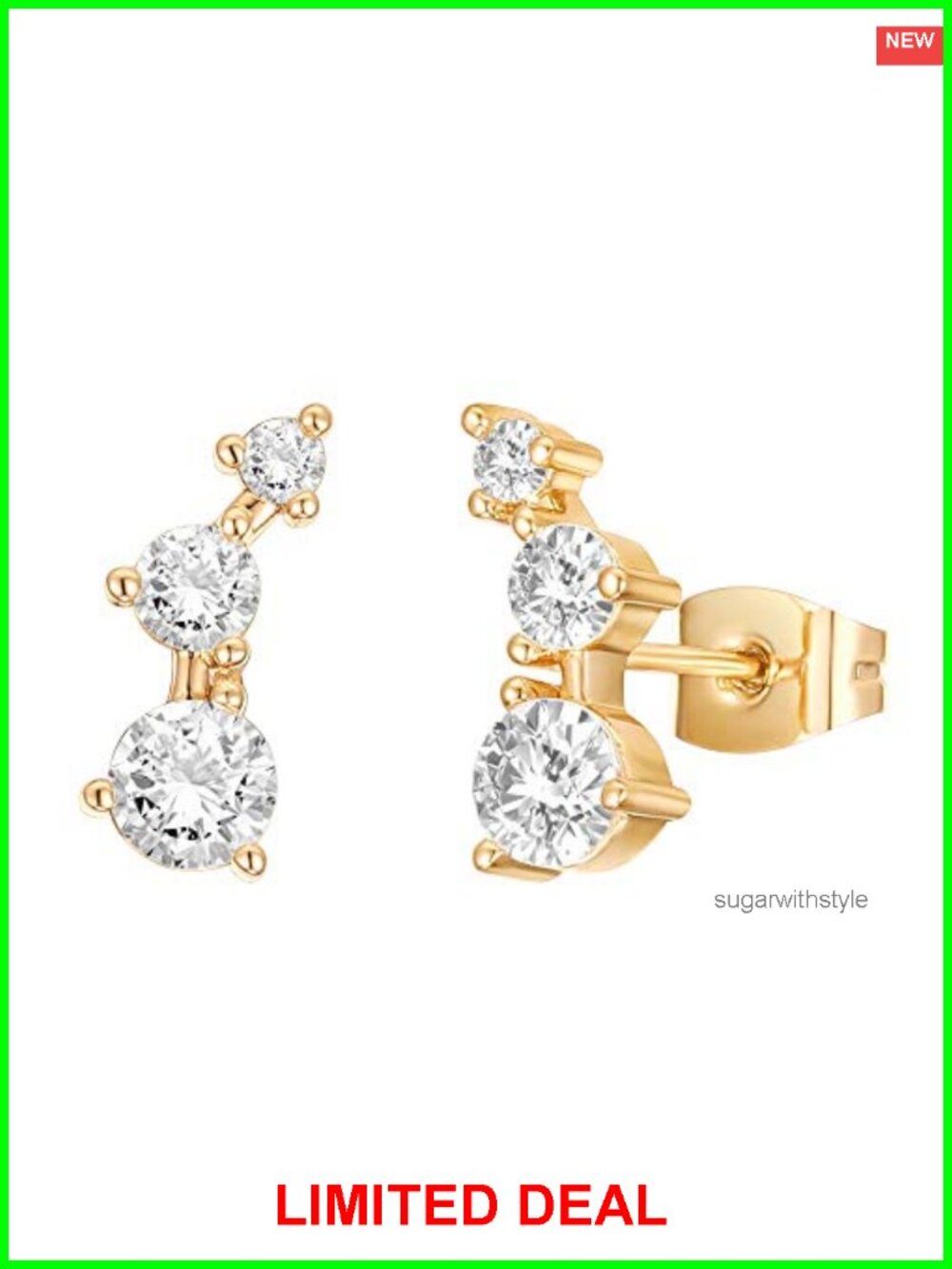 14K Gold Plated Cubic Zirconia Ear Crawler Ear Climber Earrings